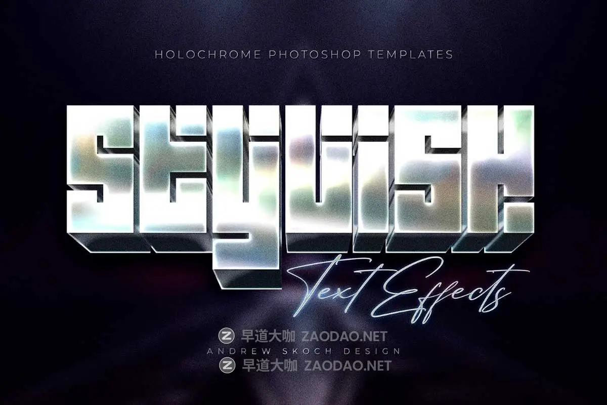 8款全息渐变金属镀铬现代未来3D立体海报标题Logo设计PS特效滤镜样机模板 Holochrome Text and Logo Effects插图4 8款全息渐变金属镀铬现代未来3D立体海报标题Logo设计PS特效滤镜样机模板 Holochrome Text and Logo Effects插图4