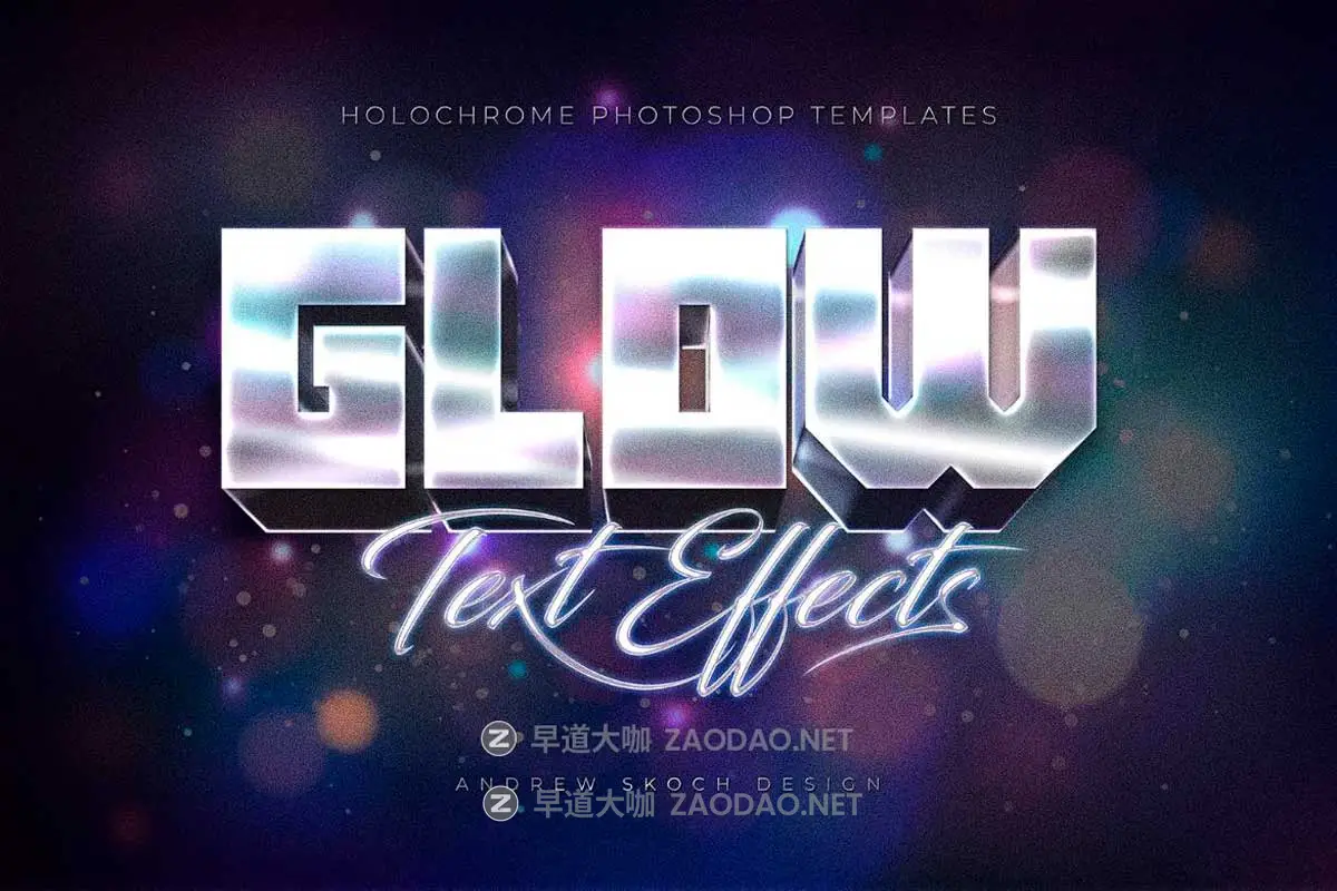 8款全息渐变金属镀铬现代未来3D立体海报标题Logo设计PS特效滤镜样机模板 Holochrome Text and Logo Effects插图3 8款全息渐变金属镀铬现代未来3D立体海报标题Logo设计PS特效滤镜样机模板 Holochrome Text and Logo Effects插图3