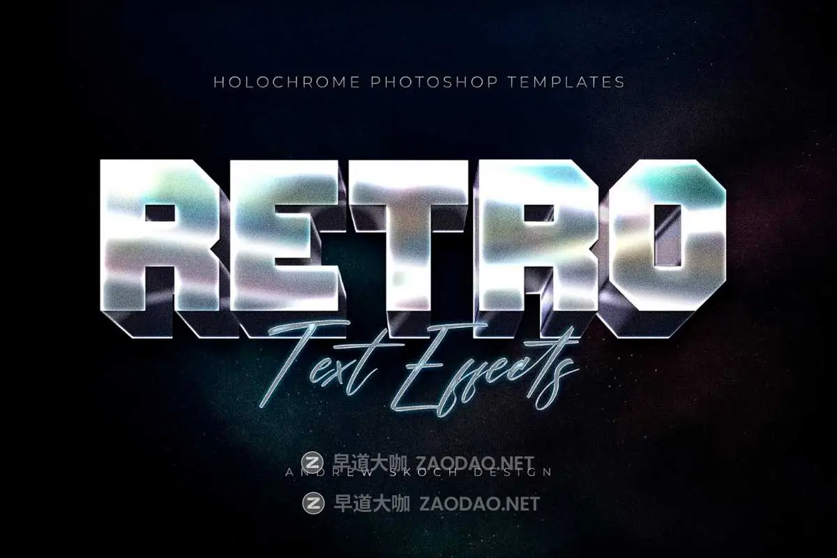 8款全息渐变金属镀铬现代未来3D立体海报标题Logo设计PS特效滤镜样机模板 Holochrome Text and Logo Effects插图2 8款全息渐变金属镀铬现代未来3D立体海报标题Logo设计PS特效滤镜样机模板 Holochrome Text and Logo Effects插图2