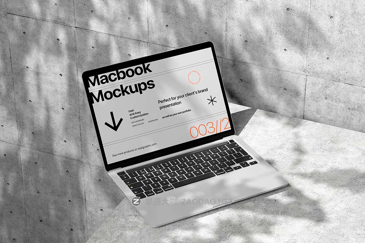 10款混凝土背景阴影UI广告设计苹果电脑MacBook笔记本展示PS贴图样机模板 10 PSD Minimalist MacBook Mockup插图10