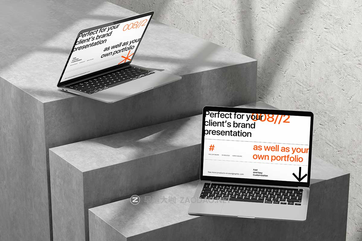 10款混凝土背景阴影UI广告设计苹果电脑MacBook笔记本展示PS贴图样机模板 10 PSD Minimalist MacBook Mockup插图9