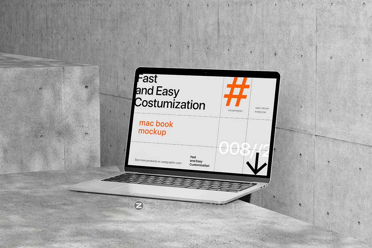 10款混凝土背景阴影UI广告设计苹果电脑MacBook笔记本展示PS贴图样机模板 10 PSD Minimalist MacBook Mockup插图8