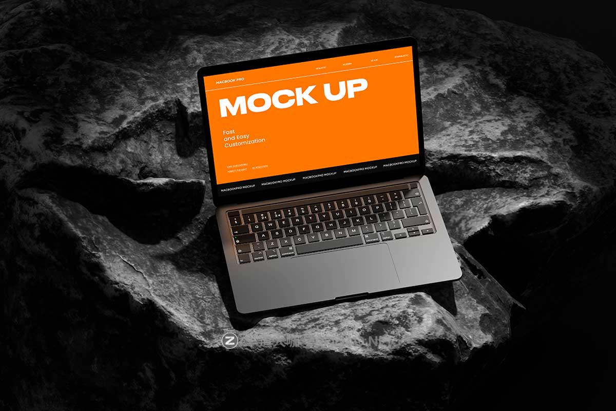 10款暗黑系岩石背景UI广告设计苹果MacBook Pro笔记本电脑贴图PSD样机模板 10 PSD Outdoor MacBook Pro Mockup插图5
