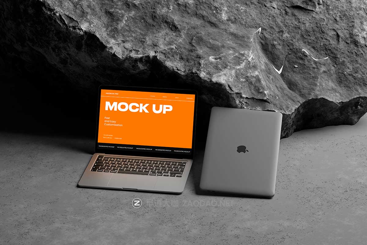 10款暗黑系岩石背景UI广告设计苹果MacBook Pro笔记本电脑贴图PSD样机模板 10 PSD Outdoor MacBook Pro Mockup插图4