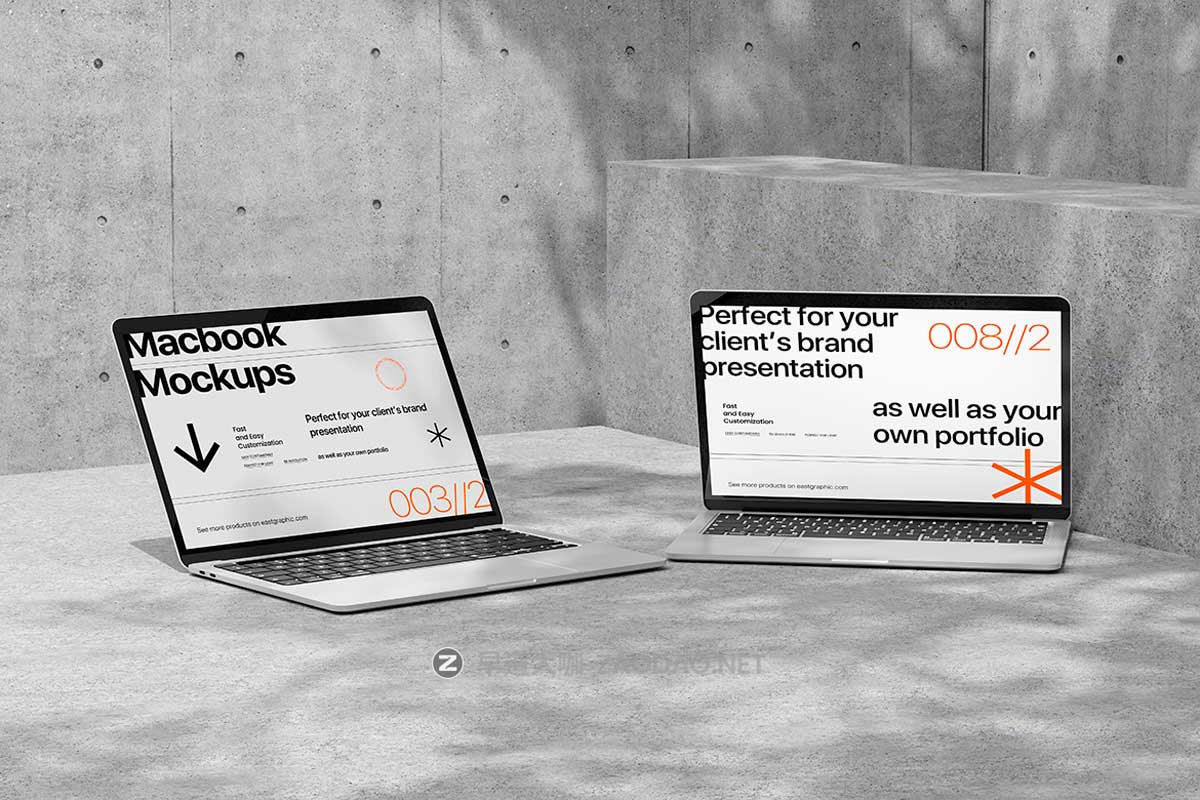 10款混凝土背景阴影UI广告设计苹果电脑MacBook笔记本展示PS贴图样机模板 10 PSD Minimalist MacBook Mockup插图2