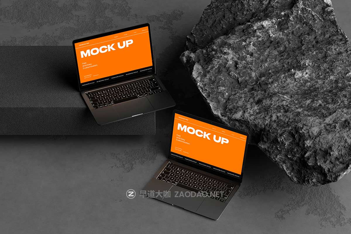 10款暗黑系岩石背景UI广告设计苹果MacBook Pro笔记本电脑贴图PSD样机模板 10 PSD Outdoor MacBook Pro Mockup插图2