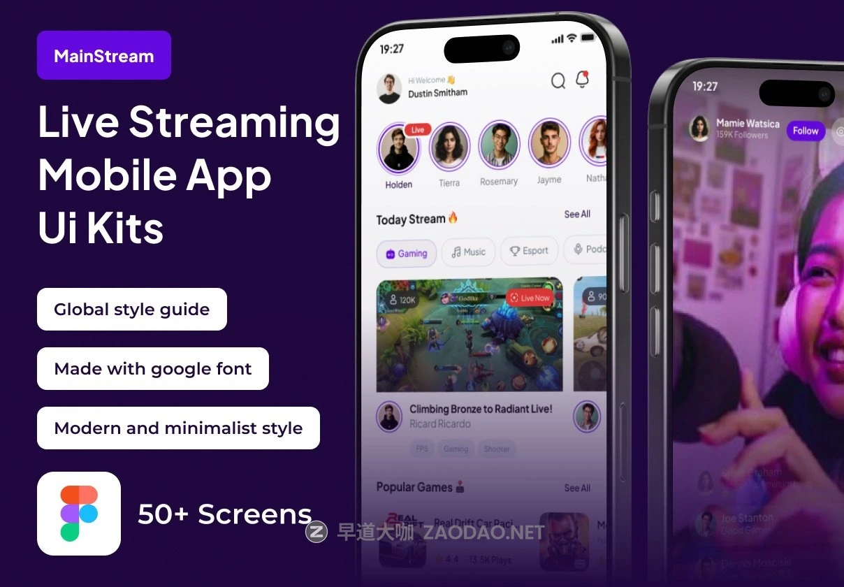 50+屏高级社交体育赛事游戏在线直播应用程序APP UI界面设计Figma模板套件素材 MainStream – Live Streaming Game Premium UI KIts App插图 50+屏高级社交体育赛事游戏在线直播应用程序APP UI界面设计Figma模板套件素材 MainStream – Live Streaming Game Premium UI KIts App插图