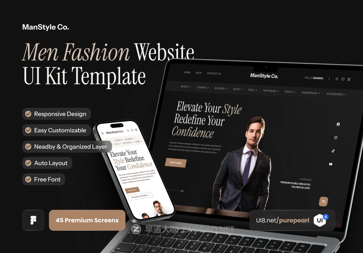 45屏高级响应式男士服装在线购买电子商城网站WEB UI界面设计Figma模板套件 Men’s Fashion Website UI Kit – Responsive E-Commerce Design插图 45屏高级响应式男士服装在线购买电子商城网站WEB UI界面设计Figma模板套件 Men’s Fashion Website UI Kit – Responsive E-Commerce Design插图