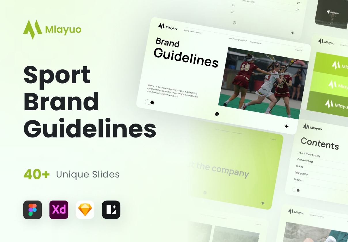 40+页多功能体育VI画册品牌指南手册设计Figma/Sketch/XD格式模板素材 Mlayuo – Sport Brand Guidelines插图
