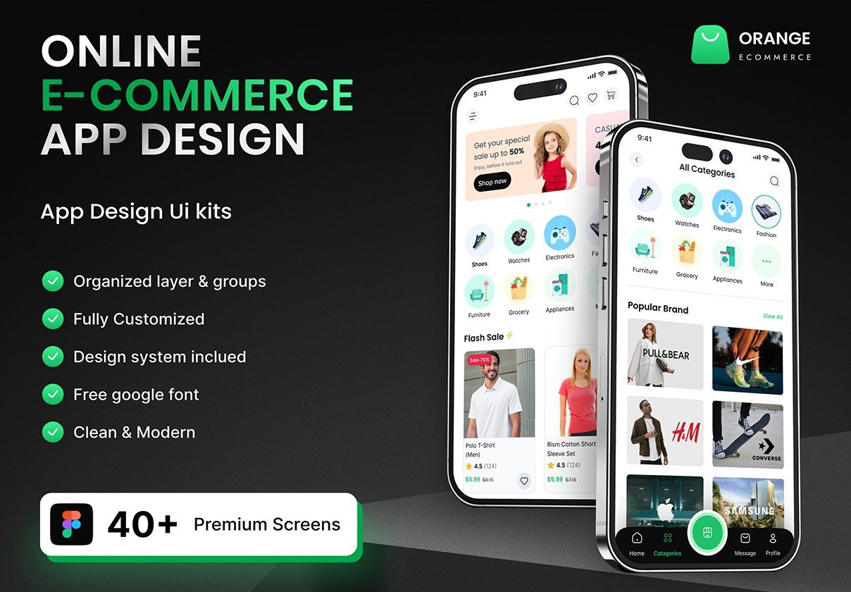 40+屏时尚在线购物电子商城商店应用程序APP UI界面设计Figma模板 Online E-Commerce Mobile App UI Design插图