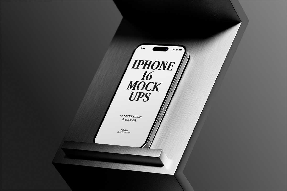 8款暗黑系工业风UI界面设计苹果iPhone 16手机展示贴图Ps/Figma样机素材 iPhone 16 Tech Mockups插图3 8款暗黑系工业风UI界面设计苹果iPhone 16手机展示贴图Ps/Figma样机素材 iPhone 16 Tech Mockups插图3