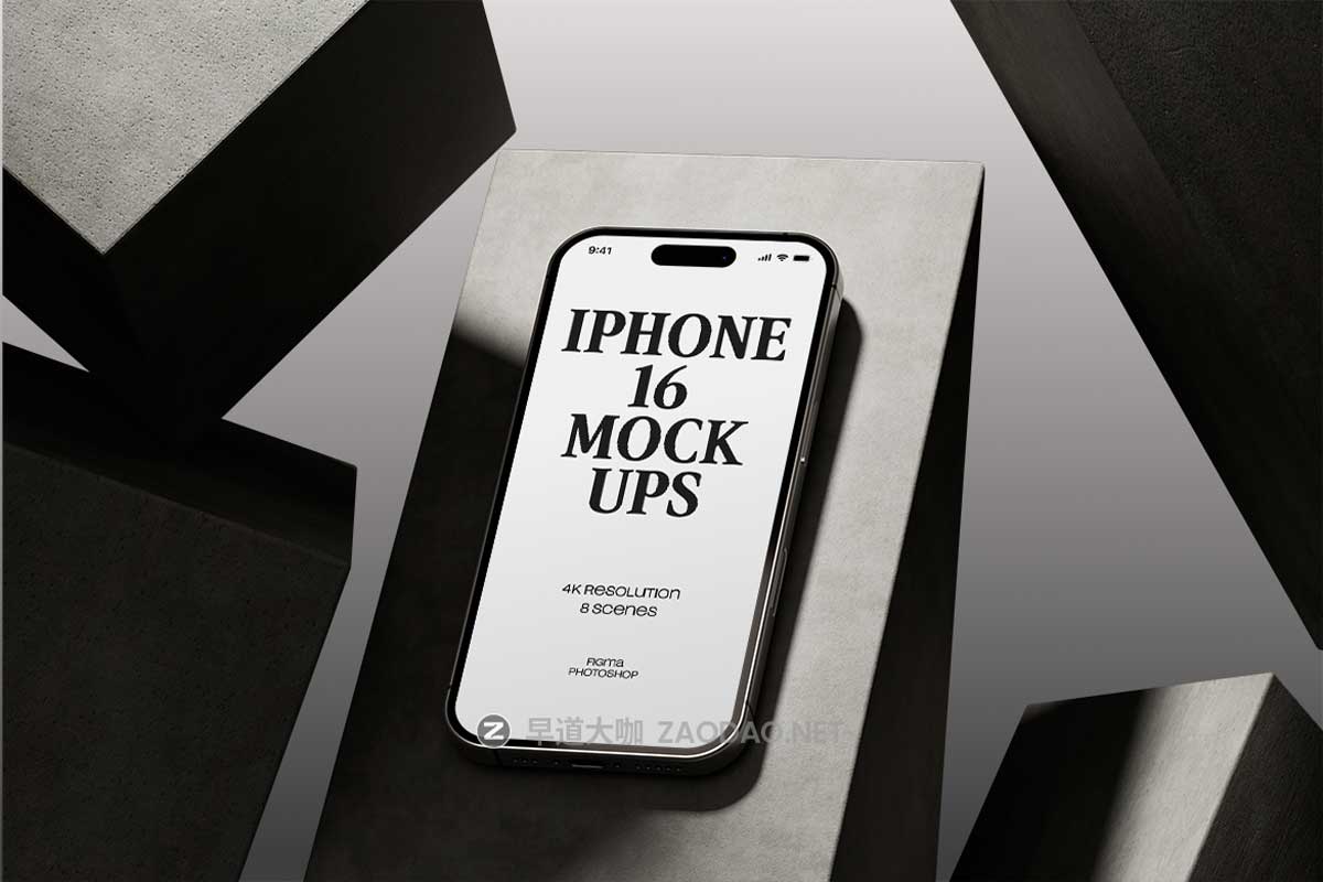 8款暗黑系工业风UI界面设计苹果iPhone 16手机展示贴图Ps/Figma样机素材 iPhone 16 Tech Mockups插图1 8款暗黑系工业风UI界面设计苹果iPhone 16手机展示贴图Ps/Figma样机素材 iPhone 16 Tech Mockups插图1