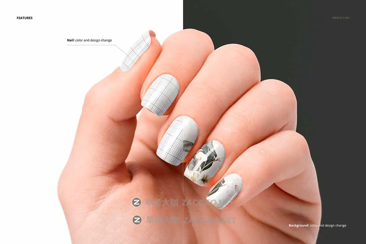 6款高级化妆品美甲指甲油VI作品集设计展示效果图PS贴图样机模板素材 Squoval Nails Mockup Set插图2 6款高级化妆品美甲指甲油VI作品集设计展示效果图PS贴图样机模板素材 Squoval Nails Mockup Set插图2
