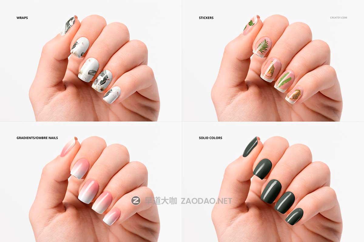 6款高级化妆品美甲指甲油VI作品集设计展示效果图PS贴图样机模板素材 Squoval Nails Mockup Set插图3