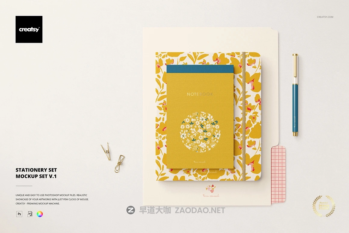 5款逼真办公文具笔记本钢笔文件夹Vi设计展示PS贴图样机模板素材 Stationery Set Mockup Set v.1插图 5款逼真办公文具笔记本钢笔文件夹Vi设计展示PS贴图样机模板素材 Stationery Set Mockup Set v.1插图
