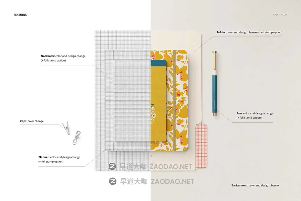5款逼真办公文具笔记本钢笔文件夹Vi设计展示PS贴图样机模板素材 Stationery Set Mockup Set v.1插图2 5款逼真办公文具笔记本钢笔文件夹Vi设计展示PS贴图样机模板素材 Stationery Set Mockup Set v.1插图2