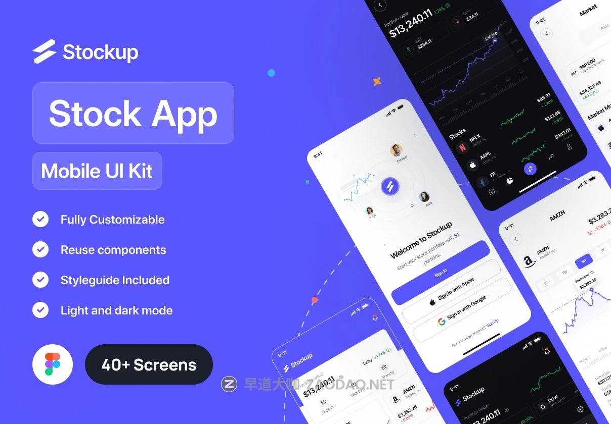 40+屏金融投资理财股票基金债券软件APP UI界面设计Figma模板套件 Stockup – Stock App UI Kit插图 40+屏金融投资理财股票基金债券软件APP UI界面设计Figma模板套件 Stockup – Stock App UI Kit插图