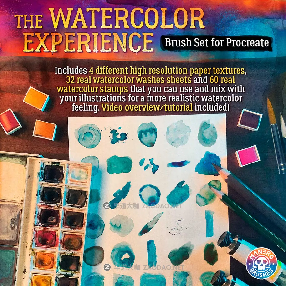 86款逼真水彩喷墨墨滴硬边绘画Procreate笔刷画笔+水彩背景图片 The Watercolor Experience Brush Set for Procreate插图2 86款逼真水彩喷墨墨滴硬边绘画Procreate笔刷画笔+水彩背景图片 The Watercolor Experience Brush Set for Procreate插图2