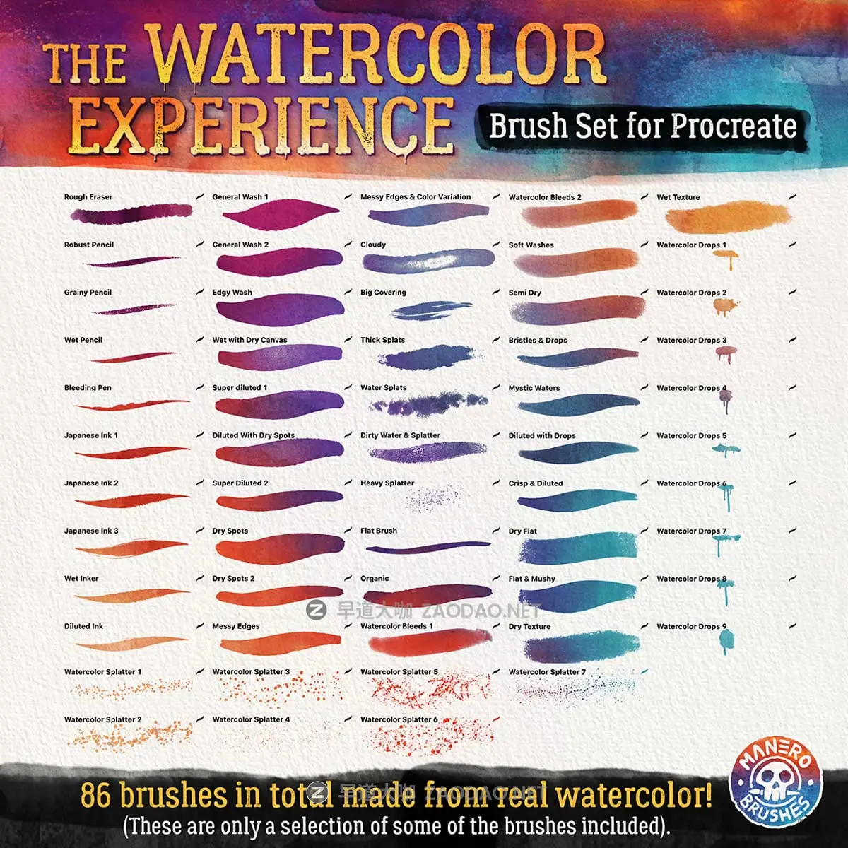 86款逼真水彩喷墨墨滴硬边绘画Procreate笔刷画笔+水彩背景图片 The Watercolor Experience Brush Set for Procreate插图3 86款逼真水彩喷墨墨滴硬边绘画Procreate笔刷画笔+水彩背景图片 The Watercolor Experience Brush Set for Procreate插图3