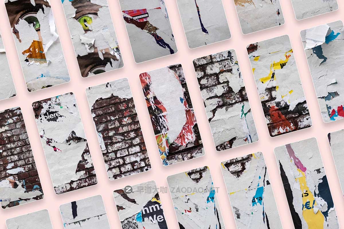 92款国外欧美风墙贴撕裂褶皱做旧复古毛边磨损纸张高清背景图片素材 Walls of Berlin – Torn Paper Textures插图1