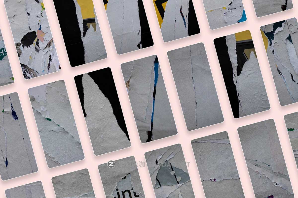 92款国外欧美风墙贴撕裂褶皱做旧复古毛边磨损纸张高清背景图片素材 Walls of Berlin – Torn Paper Textures插图2