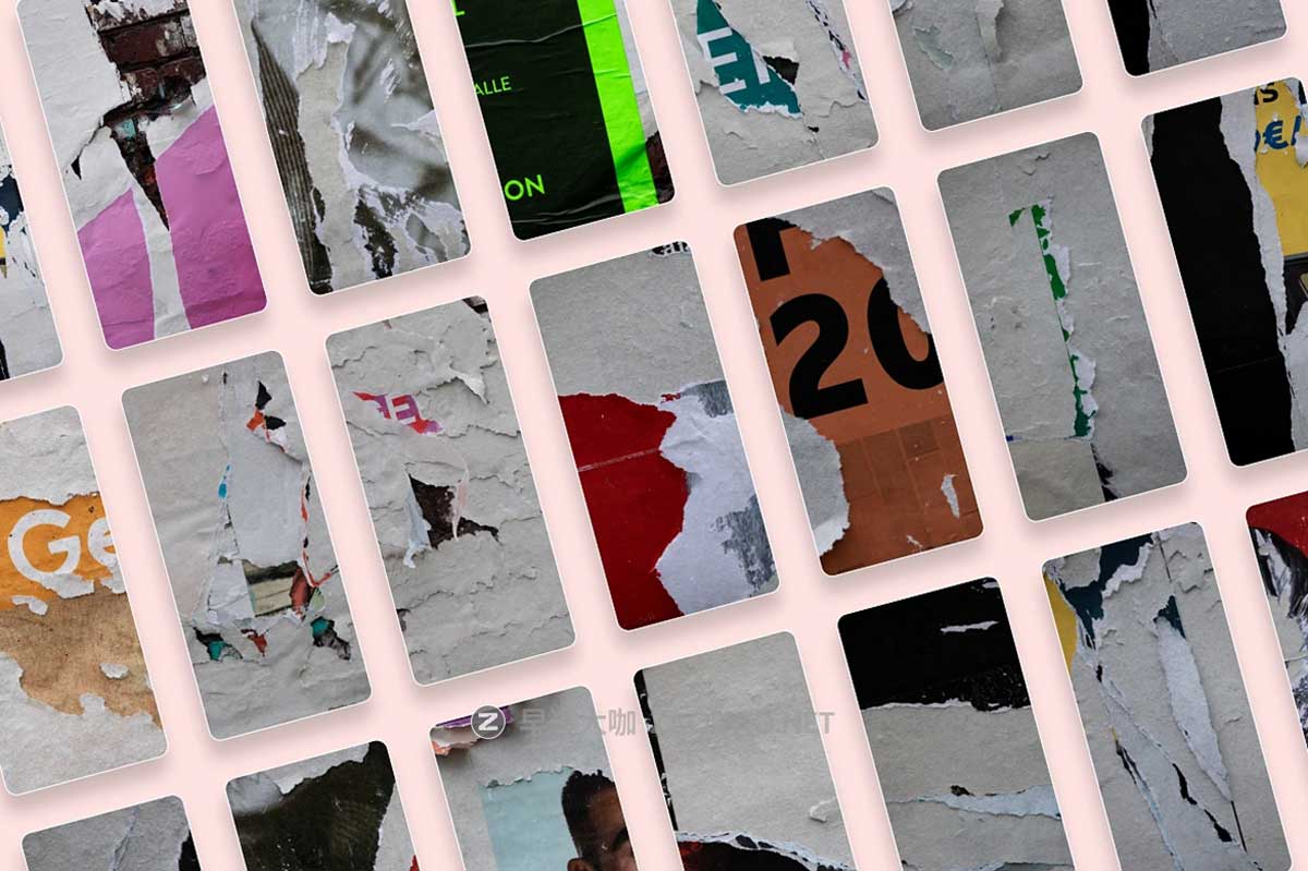 92款国外欧美风墙贴撕裂褶皱做旧复古毛边磨损纸张高清背景图片素材 Walls of Berlin – Torn Paper Textures插图3