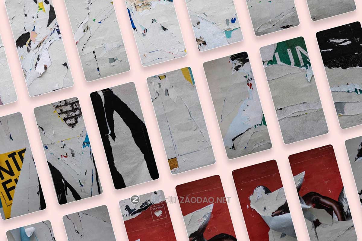 92款国外欧美风墙贴撕裂褶皱做旧复古毛边磨损纸张高清背景图片素材 Walls of Berlin – Torn Paper Textures插图4