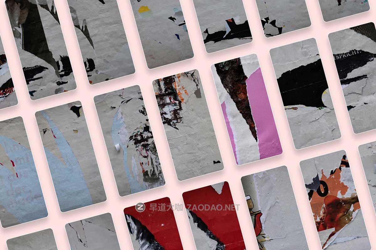 92款国外欧美风墙贴撕裂褶皱做旧复古毛边磨损纸张高清背景图片素材 Walls of Berlin – Torn Paper Textures插图6