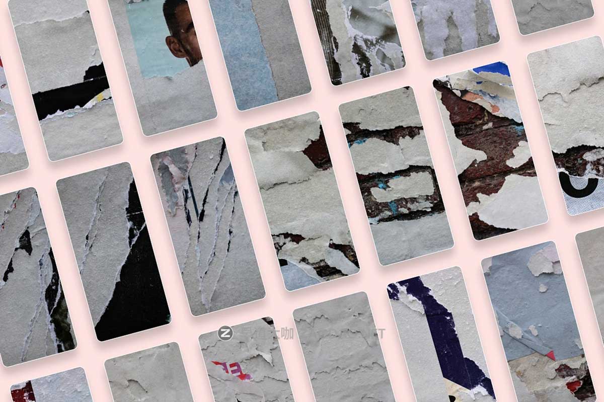 92款国外欧美风墙贴撕裂褶皱做旧复古毛边磨损纸张高清背景图片素材 Walls of Berlin – Torn Paper Textures插图7