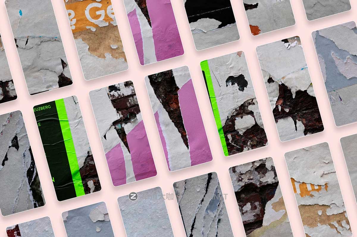 92款国外欧美风墙贴撕裂褶皱做旧复古毛边磨损纸张高清背景图片素材 Walls of Berlin – Torn Paper Textures插图8