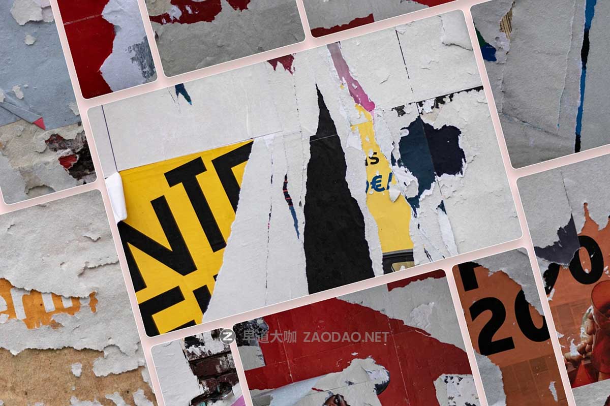 92款国外欧美风墙贴撕裂褶皱做旧复古毛边磨损纸张高清背景图片素材 Walls of Berlin – Torn Paper Textures插图9