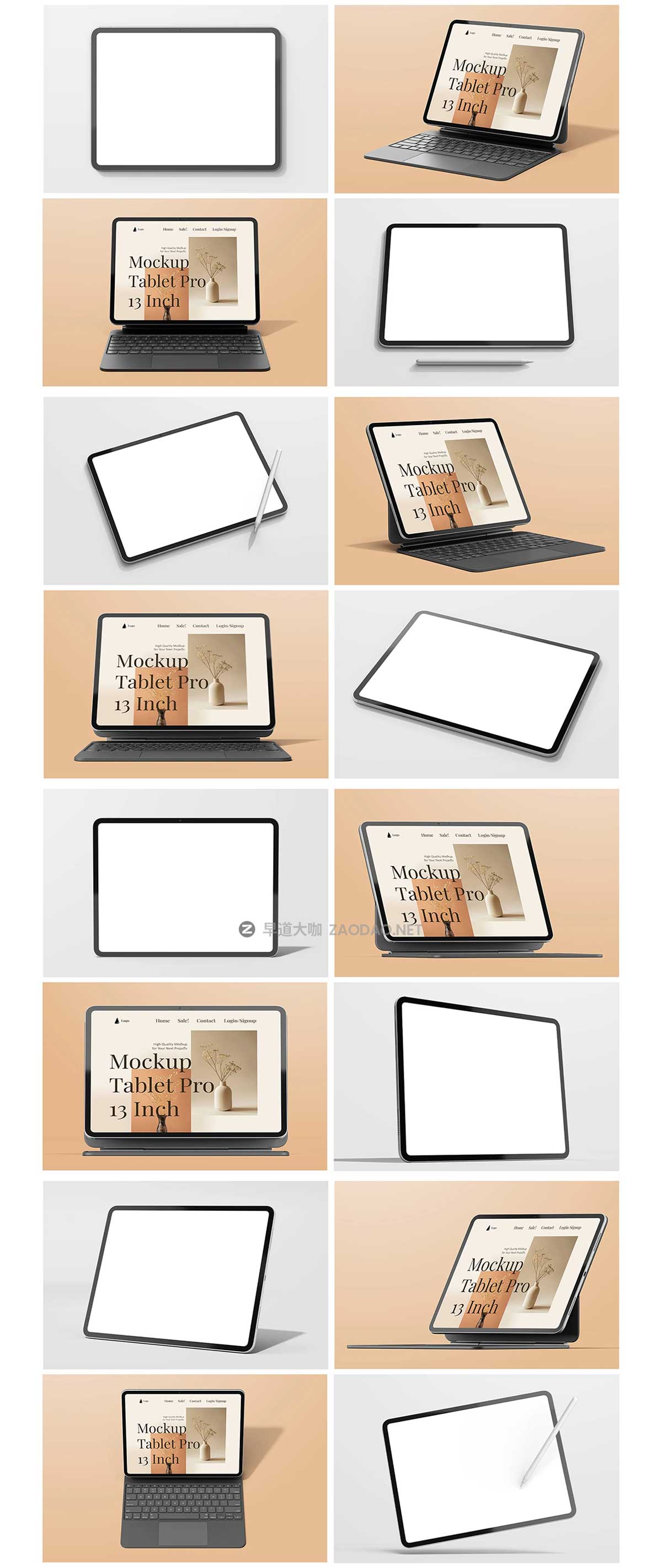 14款Ins风带键盘苹果iPad Pro M4平板电脑UI界面设计PS贴图样机模板 iPad Pro M4 13 Inch Display + Keyboard Pack插图7