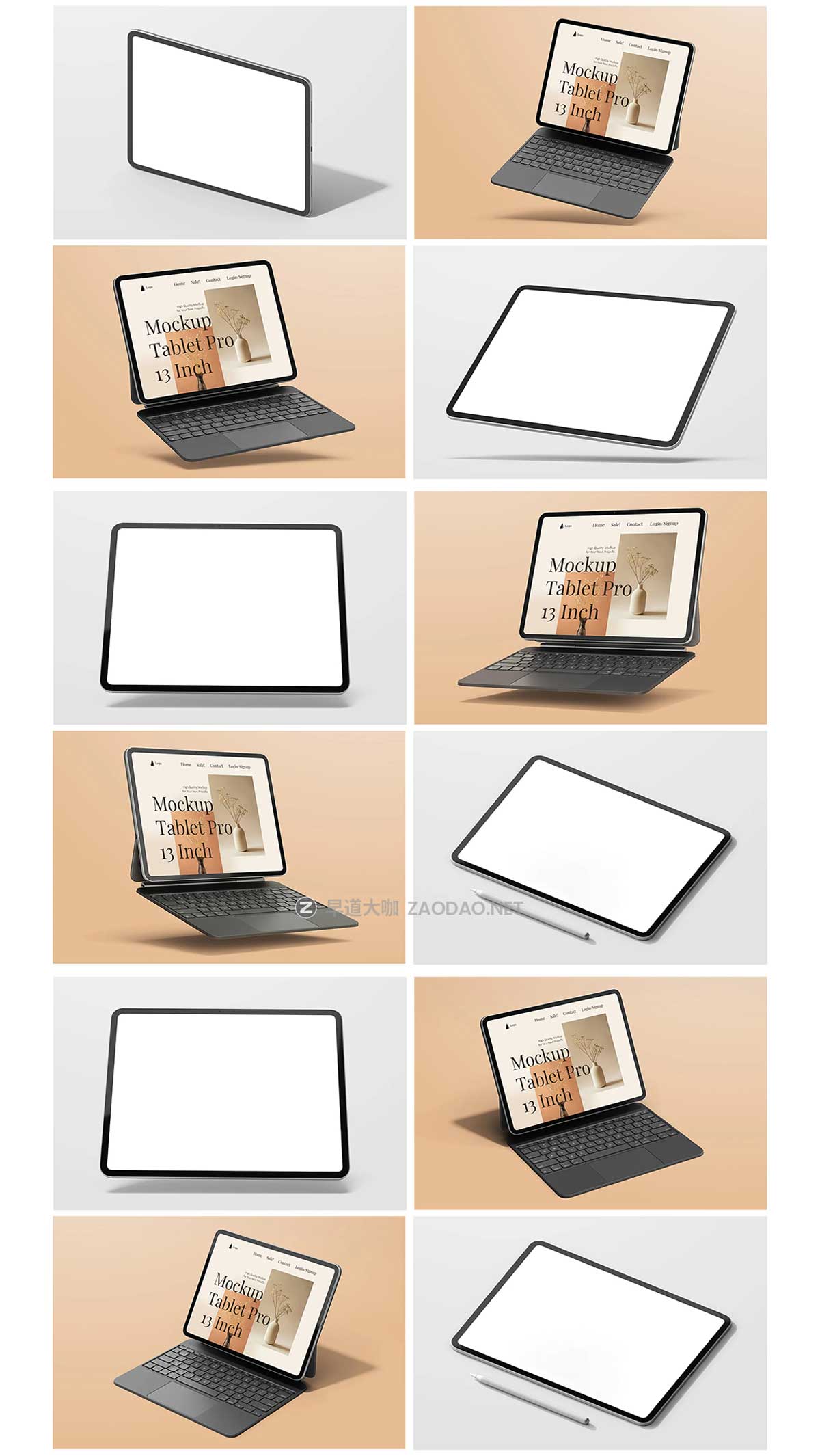 14款Ins风带键盘苹果iPad Pro M4平板电脑UI界面设计PS贴图样机模板 iPad Pro M4 13 Inch Display + Keyboard Pack插图6