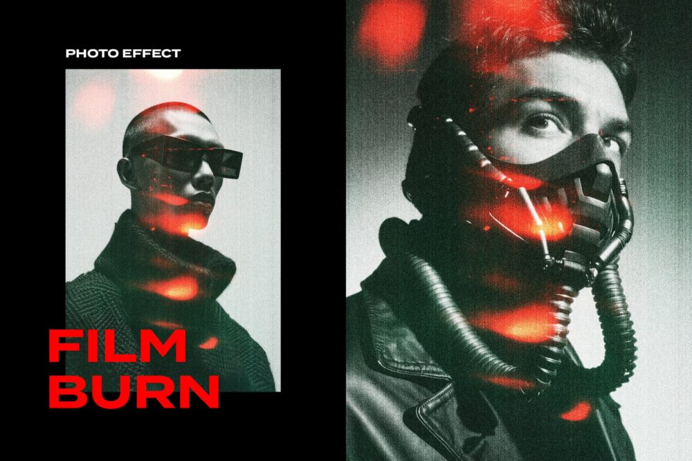 复古老式电影胶片漏光照片效果ps特效滤镜样机 Film Burn Leak Photo Effect插图