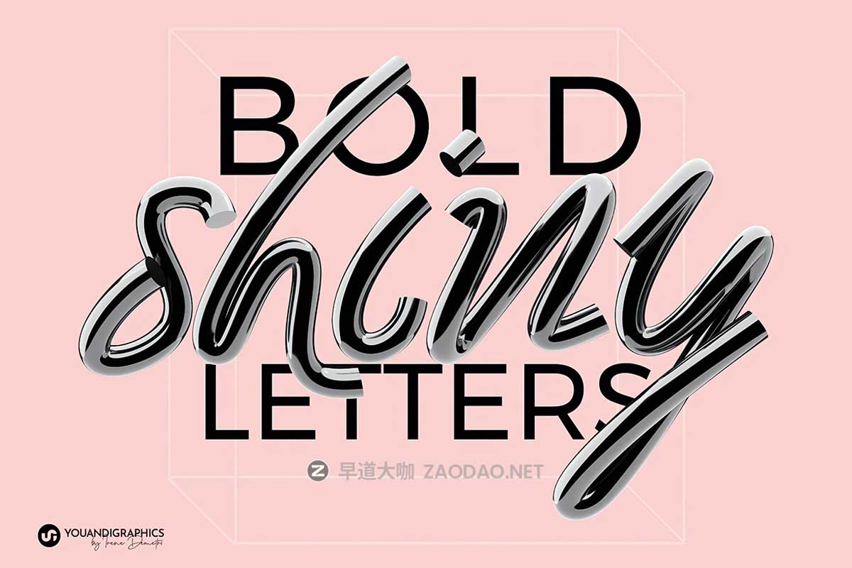 未来科幻不锈钢3D金属镀铬潮流英文字母数字符号PNG免抠图片设计素材 Chrome 3D Lettering Set插图1