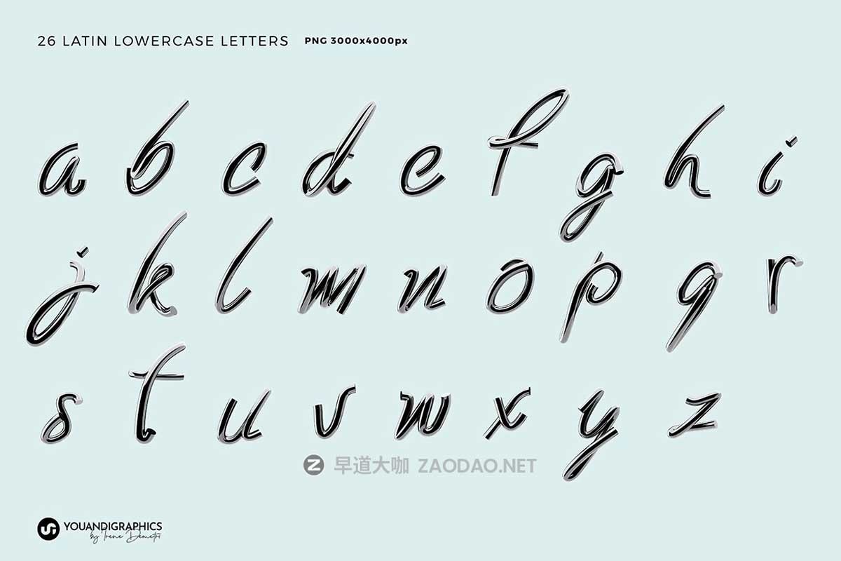 未来科幻不锈钢3D金属镀铬潮流英文字母数字符号PNG免抠图片设计素材 Chrome 3D Lettering Set插图5