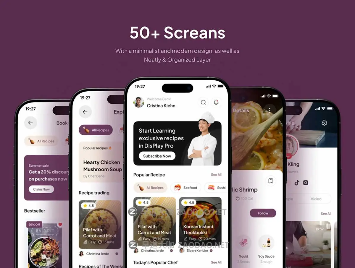 50+屏食品美食食谱烹饪教学学习课程APP UI界面设计Figma模板套件 DishPlay – Food Recipe Mobile App UI Kit插图3 50+屏食品美食食谱烹饪教学学习课程APP UI界面设计Figma模板套件 DishPlay – Food Recipe Mobile App UI Kit插图3
