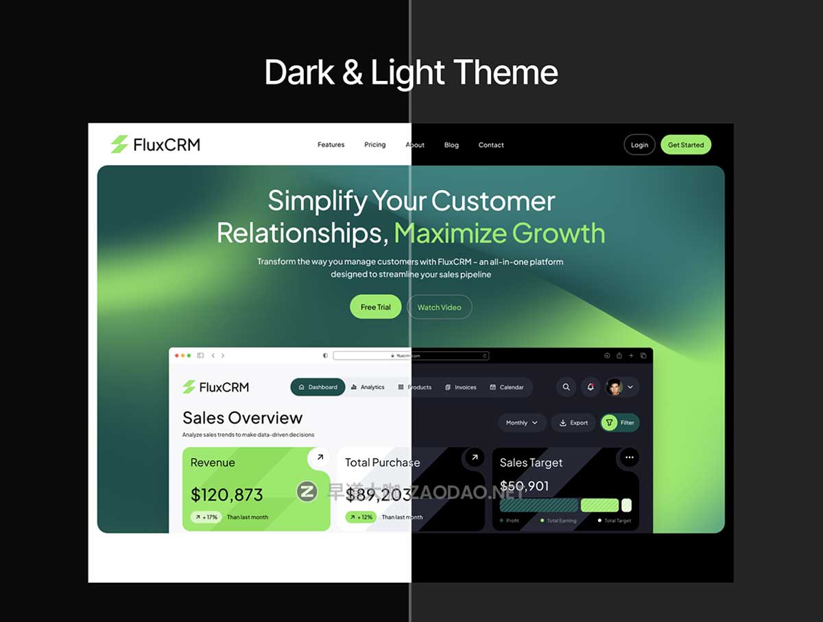 60+屏响应式双配色SaaS CRM管理系统网站WEB UI界面设计Figma模板套件 FluxCRM – SaaS CRM Website UI KIT插图5 60+屏响应式双配色SaaS CRM管理系统网站WEB UI界面设计Figma模板套件 FluxCRM – SaaS CRM Website UI KIT插图5