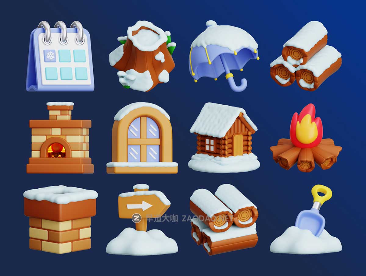 50款冬季3D立体质感服装雪人游玩装备插图图标Icons设计Blender/PNG格式素材 Winter Season 3D Illustration Pack插图4