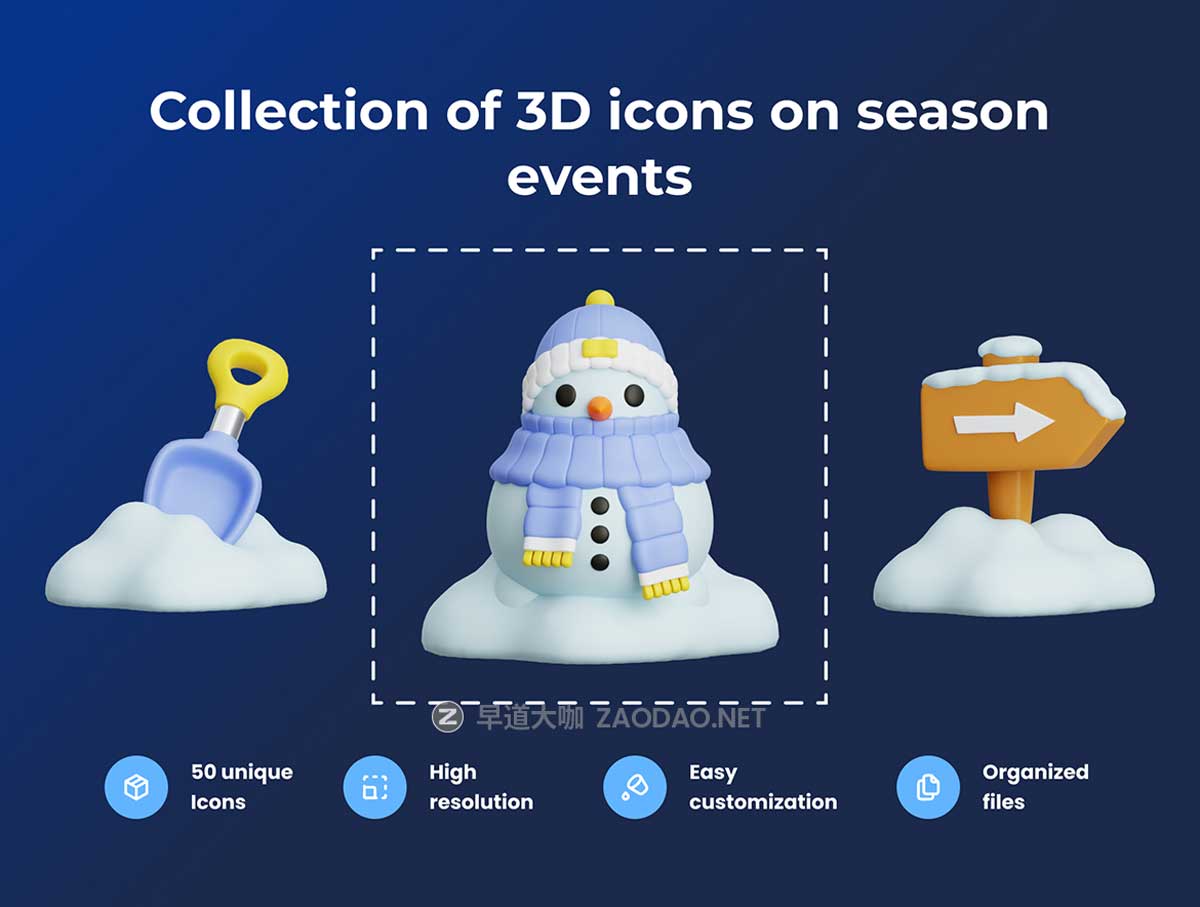 50款冬季3D立体质感服装雪人游玩装备插图图标Icons设计Blender/PNG格式素材 Winter Season 3D Illustration Pack插图1