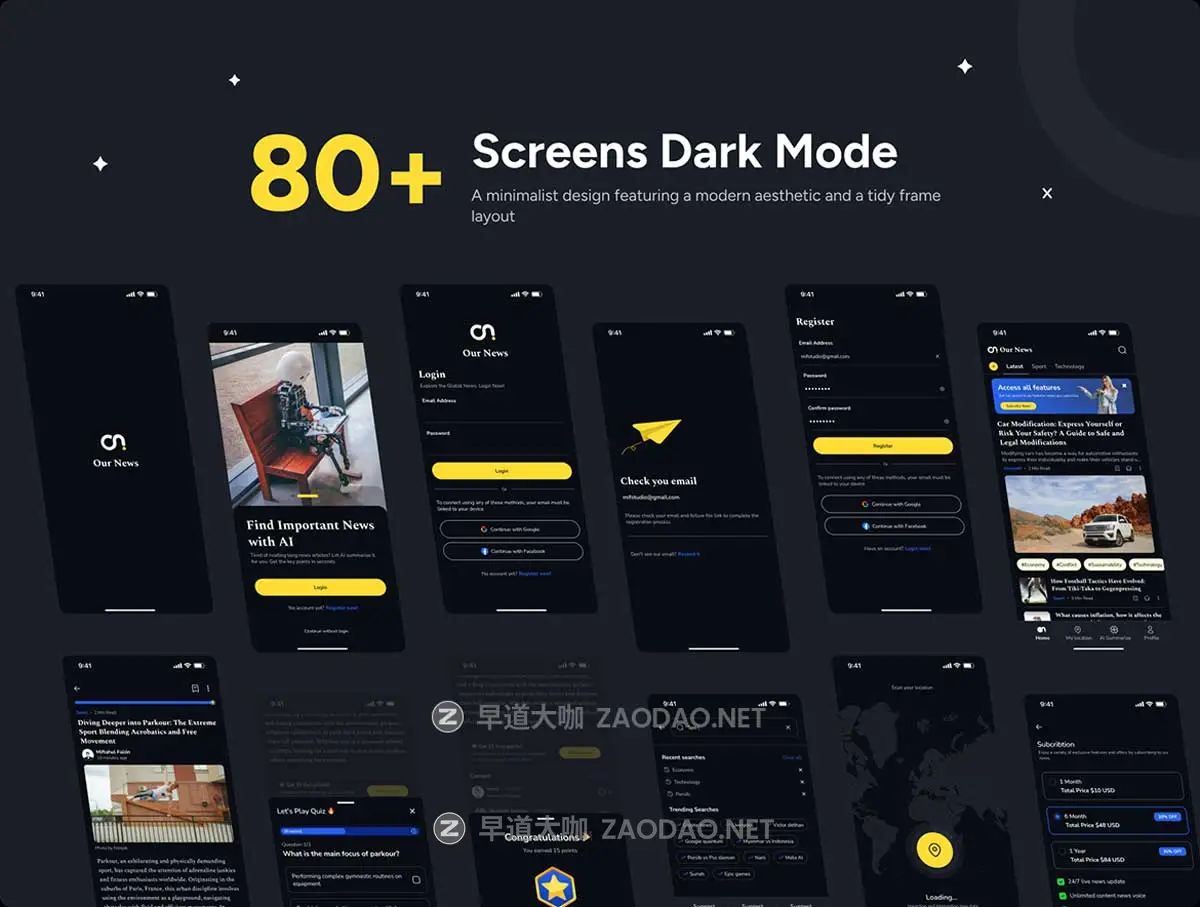 160+屏双配色全球国际媒体新闻资讯头条应用程序APP UI界面设计Figma模板套件 Our News – News App UI Kit插图4 160+屏双配色全球国际媒体新闻资讯头条应用程序APP UI界面设计Figma模板套件 Our News – News App UI Kit插图4