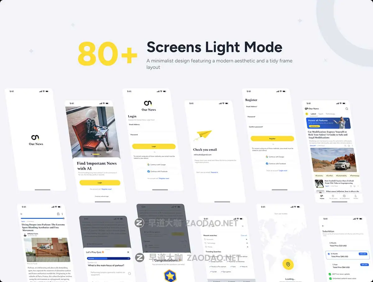 160+屏双配色全球国际媒体新闻资讯头条应用程序APP UI界面设计Figma模板套件 Our News – News App UI Kit插图5 160+屏双配色全球国际媒体新闻资讯头条应用程序APP UI界面设计Figma模板套件 Our News – News App UI Kit插图5