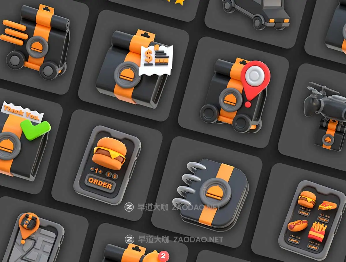 20款工业风3D质感订餐外卖送餐图标Icons设计FBX/OBJ/PNG格式素材 3D Icon Food Delivery插图5 20款工业风3D质感订餐外卖送餐图标Icons设计FBX/OBJ/PNG格式素材 3D Icon Food Delivery插图5