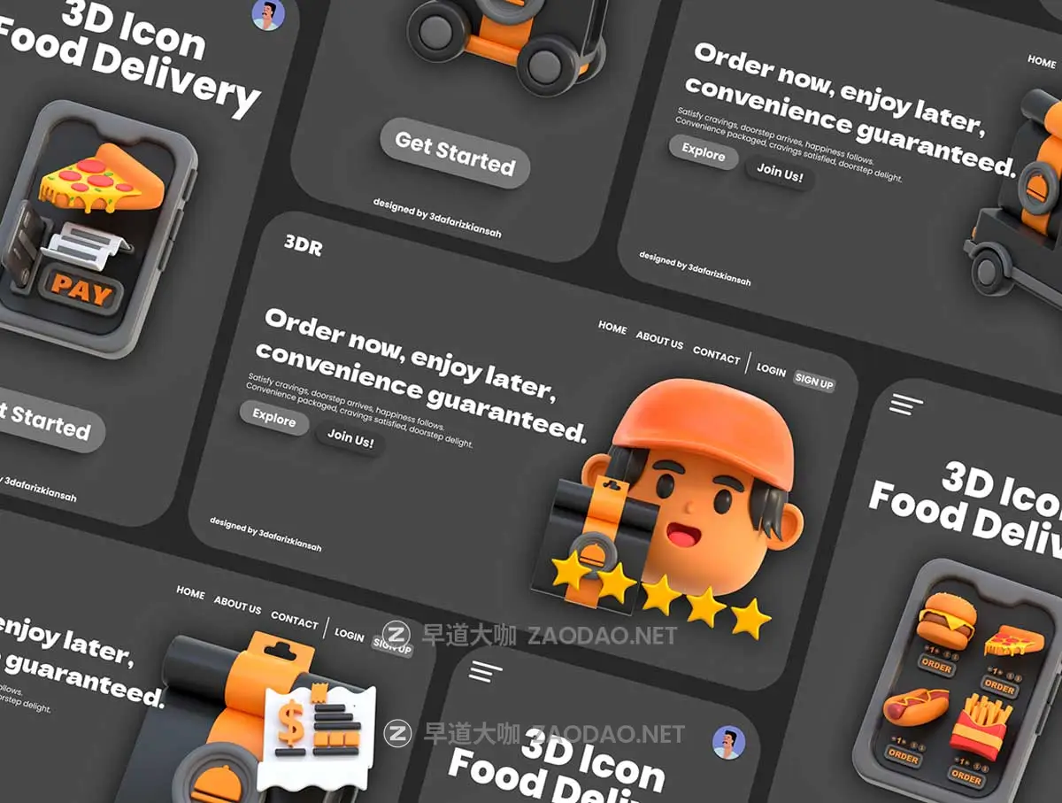 20款工业风3D质感订餐外卖送餐图标Icons设计FBX/OBJ/PNG格式素材 3D Icon Food Delivery插图4 20款工业风3D质感订餐外卖送餐图标Icons设计FBX/OBJ/PNG格式素材 3D Icon Food Delivery插图4