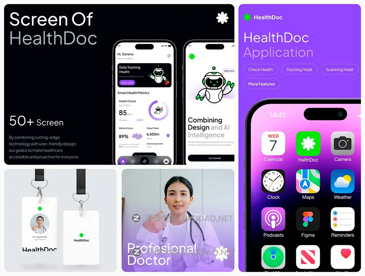 50+屏双配色AI智能健康医疗保健在线挂号就诊医院APP UI界面设计Figma模板素材 HealthDoc – HealthCare Application插图2 50+屏双配色AI智能健康医疗保健在线挂号就诊医院APP UI界面设计Figma模板素材 HealthDoc – HealthCare Application插图2
