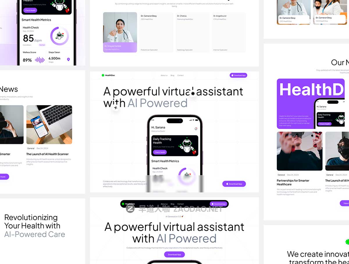 响应式Ai智能医疗健康医院网站登录界面WEB UI设计Figma模板素材 HealtDoc – Website插图1