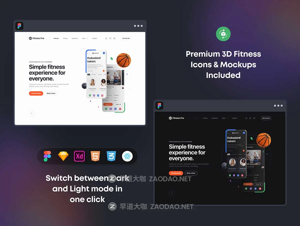 高级双配色响应式健身锻炼运动网站WEB UI界面设计Figma/Sketch/XD格式模板素材 Fitness Pro: Website UI Kit插图3 高级双配色响应式健身锻炼运动网站WEB UI界面设计Figma/Sketch/XD格式模板素材 Fitness Pro: Website UI Kit插图3