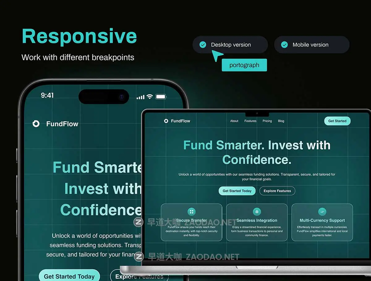 响应式金融网络科技技术信息服务网站WEB UI界面设计Figma模板 FundFlow – Finance Funding Landing Page插图2 响应式金融网络科技技术信息服务网站WEB UI界面设计Figma模板 FundFlow – Finance Funding Landing Page插图2