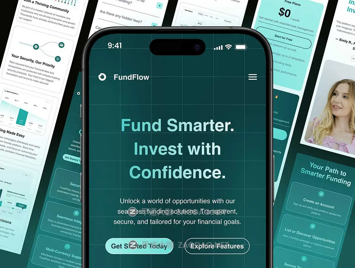 响应式金融网络科技技术信息服务网站WEB UI界面设计Figma模板 FundFlow – Finance Funding Landing Page插图6 响应式金融网络科技技术信息服务网站WEB UI界面设计Figma模板 FundFlow – Finance Funding Landing Page插图6