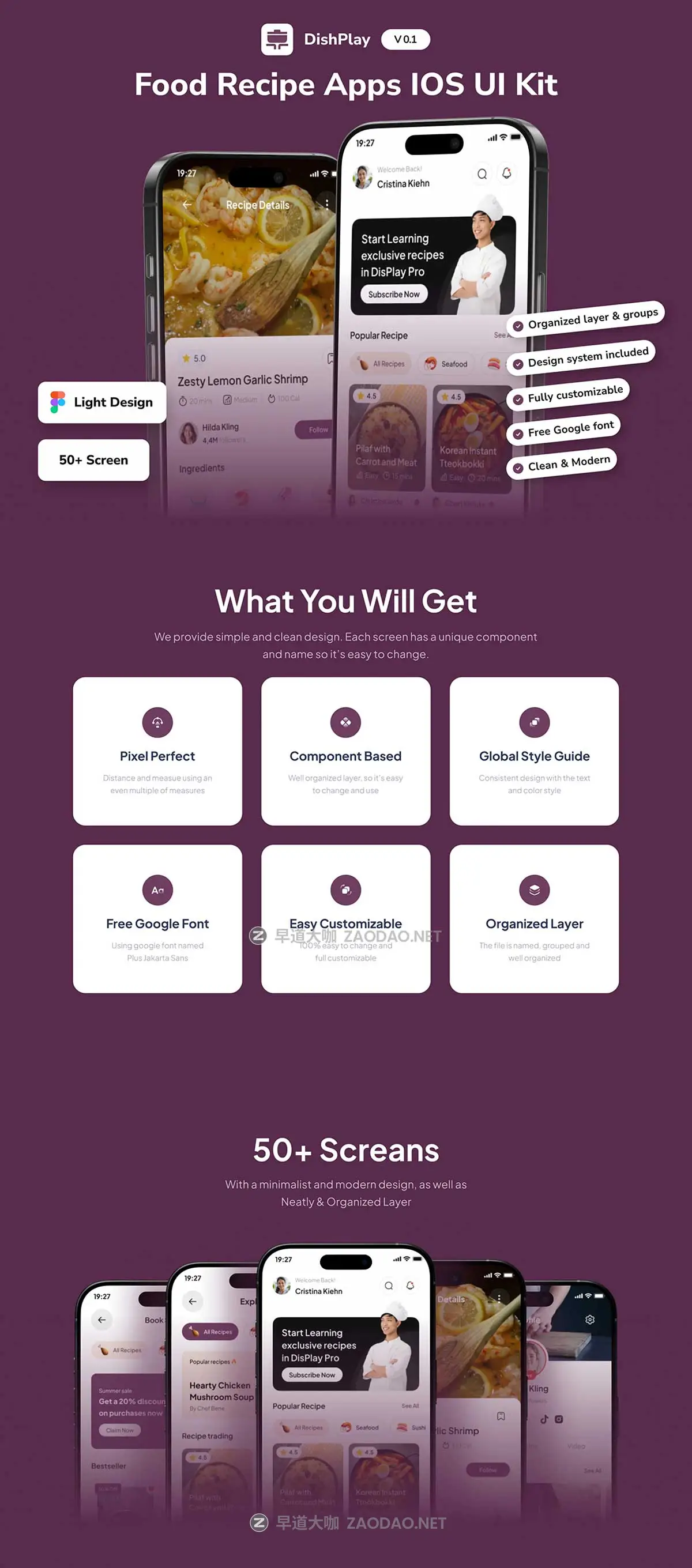 50+屏食品美食食谱烹饪教学学习课程APP UI界面设计Figma模板套件 DishPlay – Food Recipe Mobile App UI Kit插图5 50+屏食品美食食谱烹饪教学学习课程APP UI界面设计Figma模板套件 DishPlay – Food Recipe Mobile App UI Kit插图5